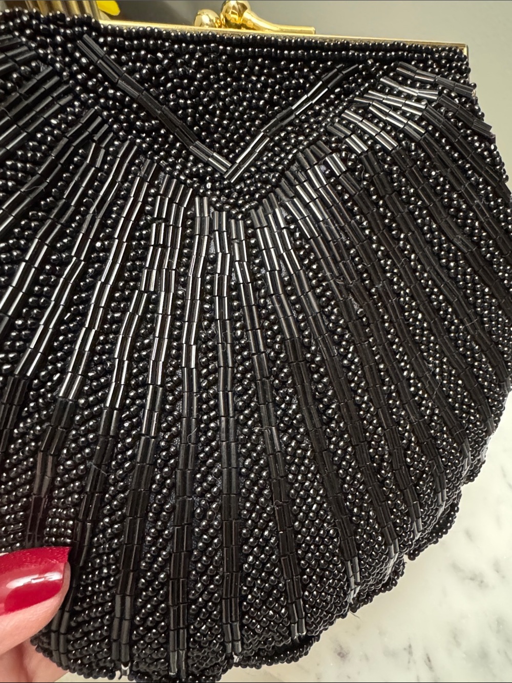 Black Beaded Evening Clutch Handbag - Picture 6 of 7